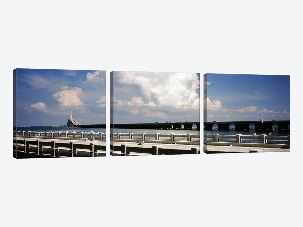 Bridge across a bay, Sunshine Skyway Bridge, Tampa Bay, Gulf of Mexico, Florida, USA by Panoramic Images 3-piece Canvas Wall Art