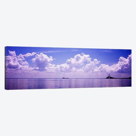 Sea with a container ship and a suspension bridge in distant, Sunshine Skyway Bridge, Tampa Bay, Gulf of Mexico, Florida, USA Canvas Print #PIM7174} by Panoramic Images Canvas Art