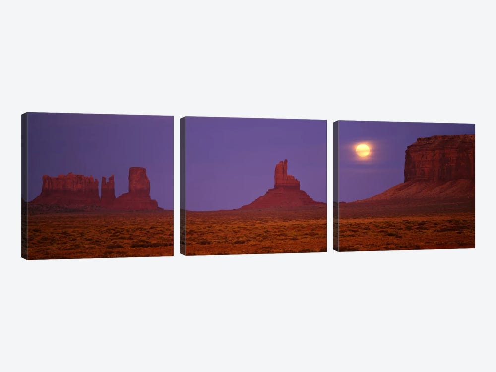Full Moon Shining Over Monument Valley, Navajo Nation, Arizona, USA by Panoramic Images 3-piece Canvas Print