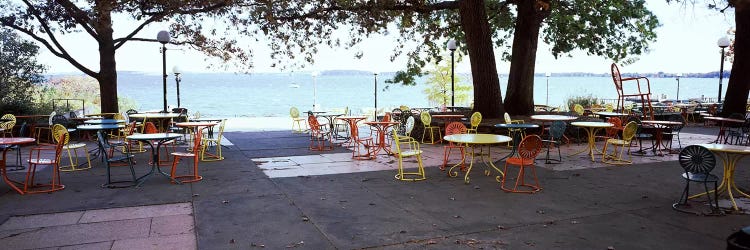 Empty chairs with tables in a campus, University of Wisconsin, Madison, Dane County, Wisconsin, USA