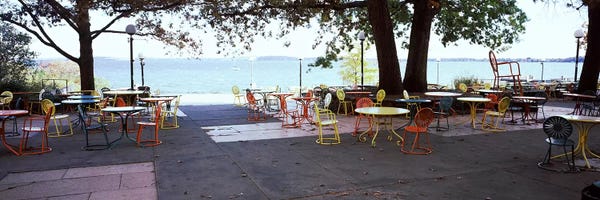 Wisconsin: Empty chairs with tables in a campus, University of Wisconsin, Madison, Dane County, Wisconsin, USA by Panoramic Images