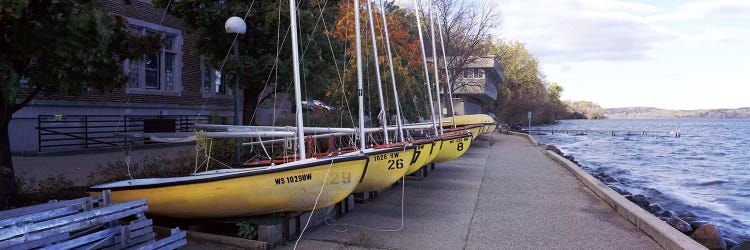 Sailboats in a row, University of Wisconsin, Madison, Dane County, Wisconsin, USA