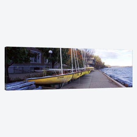 Sailboats in a row, University of Wisconsin, Madison, Dane County, Wisconsin, USA Canvas Print #PIM7192} by Panoramic Images Canvas Art Print