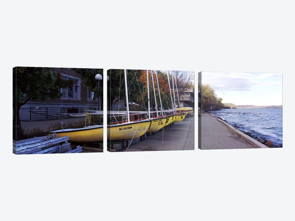 Sailboats in a row, University of Wisconsin, Madison, Dane County, Wisconsin, USA by Panoramic Images 3-piece Canvas Artwork