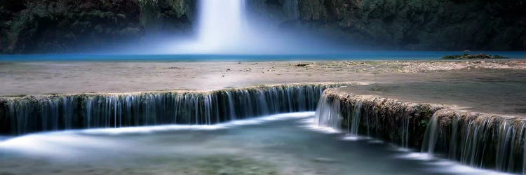 View Of Mooney Falls And Its Pool Water Cascading Over Travertine Terraces, Havasu Canyon, Havasupai Indian Reservation