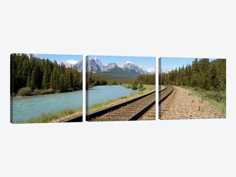Railroad Tracks Bow River Alberta Canada by Panoramic Images 3-piece Canvas Art Print