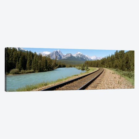Railroad Tracks Bow River Alberta Canada Canvas Print #PIM719} by Panoramic Images Canvas Artwork