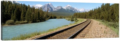Railroad Tracks Bow River Alberta Canada Canvas Art Print - Railroad Art