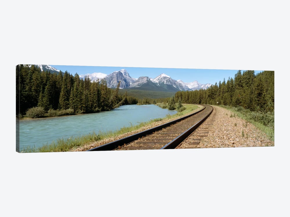 Railroad Tracks Bow River Alberta Canada by Panoramic Images 1-piece Canvas Print