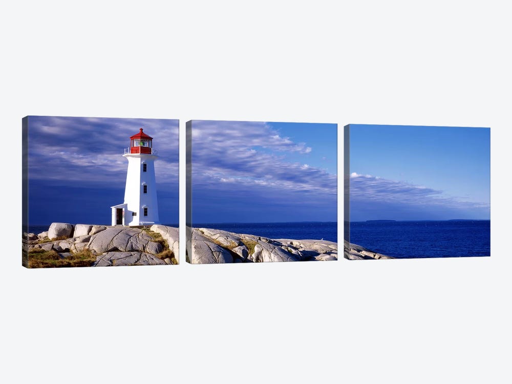 Low Angle View Of A Lighthouse, Peggy's Cove, Nova Scotia, Canada by Panoramic Images 3-piece Canvas Print