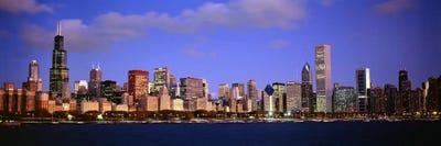 Downtown Skyline At Dusk, Chicago, Cook County, Illinois, USA by Panoramic Images canvas print