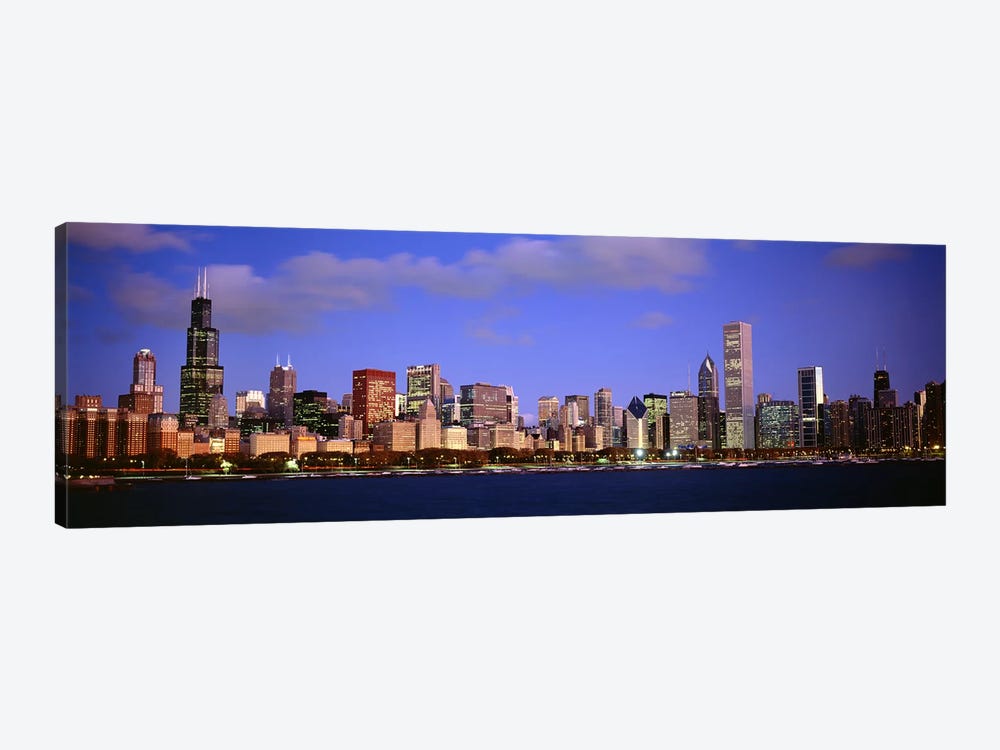 Downtown Skyline At Dusk, Chicago, Cook County, Illinois, USA by Panoramic Images 1-piece Canvas Artwork
