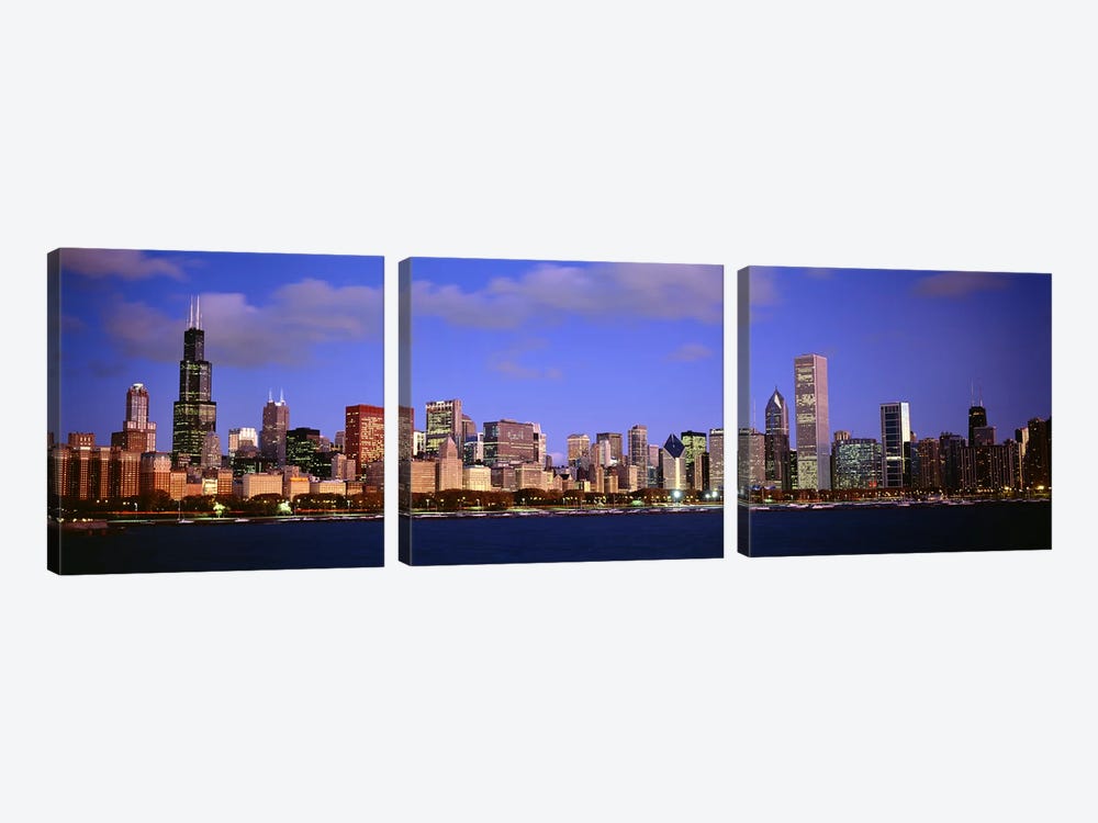 Downtown Skyline At Dusk, Chicago, Cook County, Illinois, USA by Panoramic Images 3-piece Canvas Art