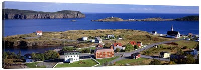 Buildings at the coast, Trinity Bay, Trinity, Newfoundland Island, Newfoundland and Labrador Province, Canada Canvas Art Print - Island Art