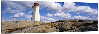 Low Angle View of A LighthousePeggy's Cove, Nova Scotia, Canada Canvas Art Print - Lighthouse Art