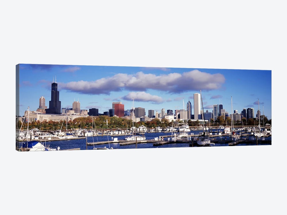 Boats docked at Burnham HarborChicago, Illinois, USA by Panoramic Images 1-piece Canvas Art Print