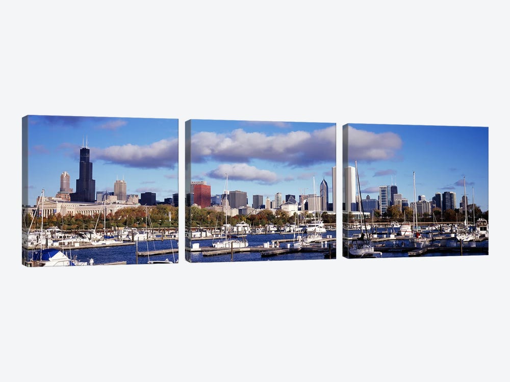 Boats docked at Burnham HarborChicago, Illinois, USA by Panoramic Images 3-piece Art Print