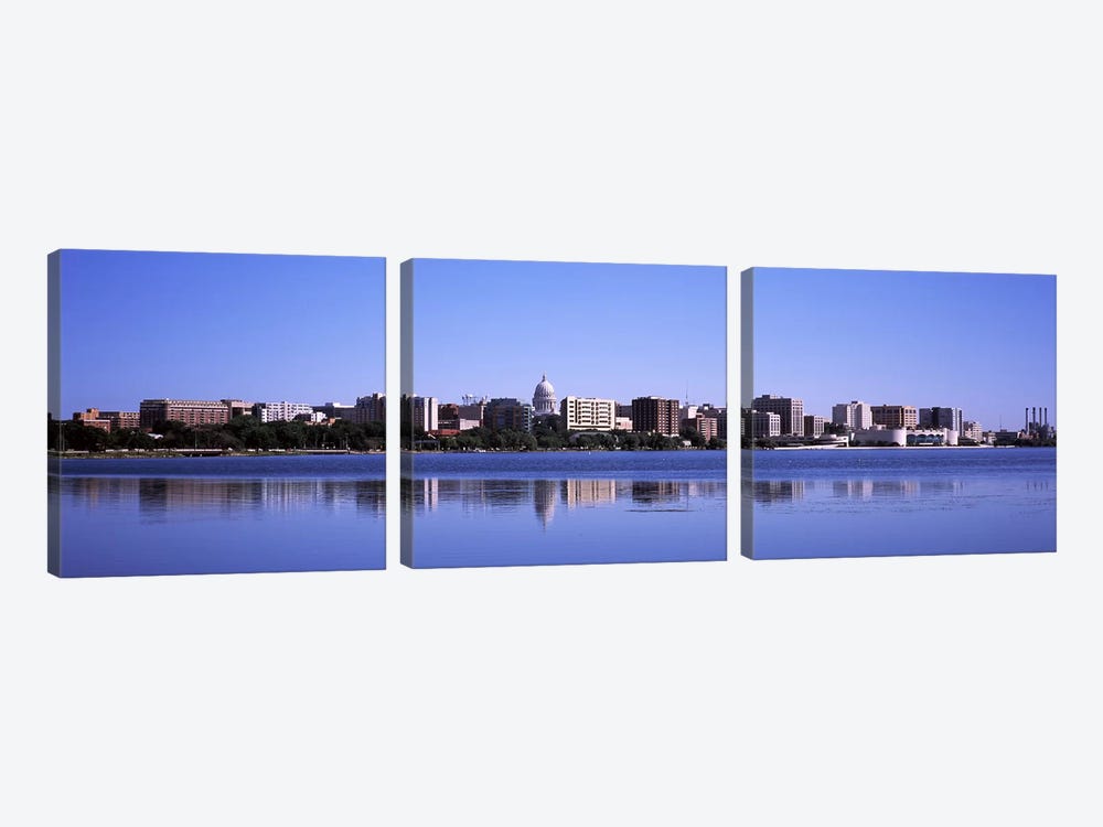 Buildings at the waterfront, Lake Monona, Madison, Dane County, Wisconsin, USA by Panoramic Images 3-piece Canvas Artwork