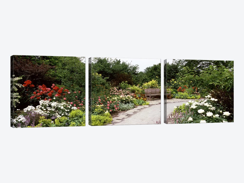 Bench in a gardenOlbrich Botanical Gardens, Madison, Wisconsin, USA by Panoramic Images 3-piece Canvas Artwork