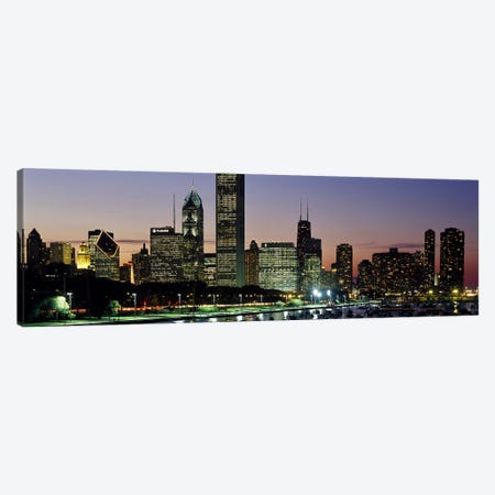 Buildings lit up at duskLake Michigan, Chicago, Cook County, Illinois, USA Canvas Print #PIM7242} by Panoramic Images Art Print
