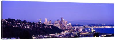 City skyline at dusk, Seattle, King County, Washington State, USA Canvas Art Print - Seattle Art