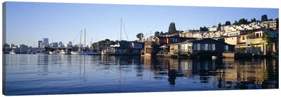 Houseboats in a lake, Lake Union, Seattle, King County, Washington State, USA Canvas Art Print - Seattle Art