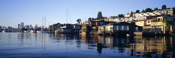 Washington: Houseboats in a lake, Lake Union, Seattle, King County, Washington State, USA by Panoramic Images