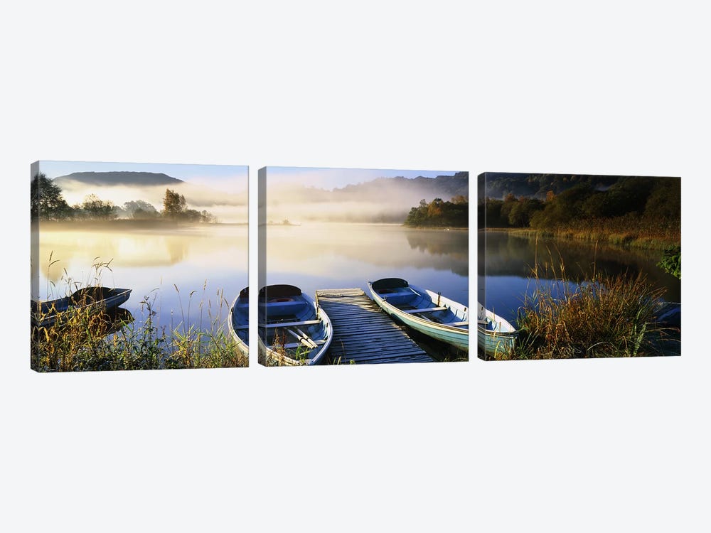 Rowboats at the lakesideEnglish Lake District, Grasmere, Cumbria, England by Panoramic Images 3-piece Art Print