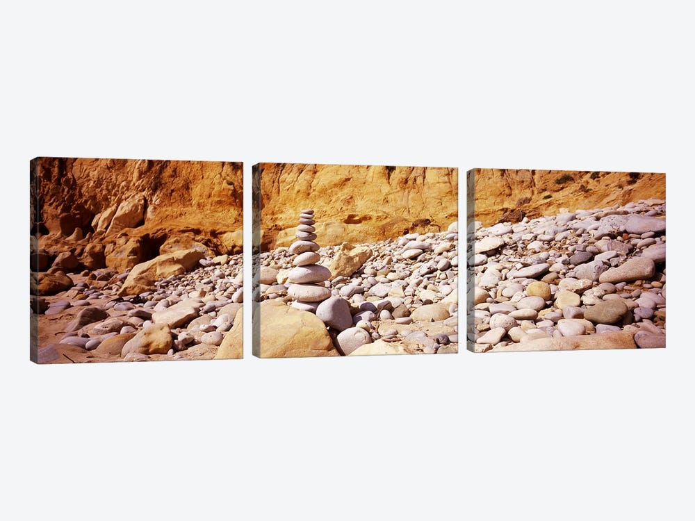 Stack of stones on the beach, California, USA by Panoramic Images 3-piece Canvas Art