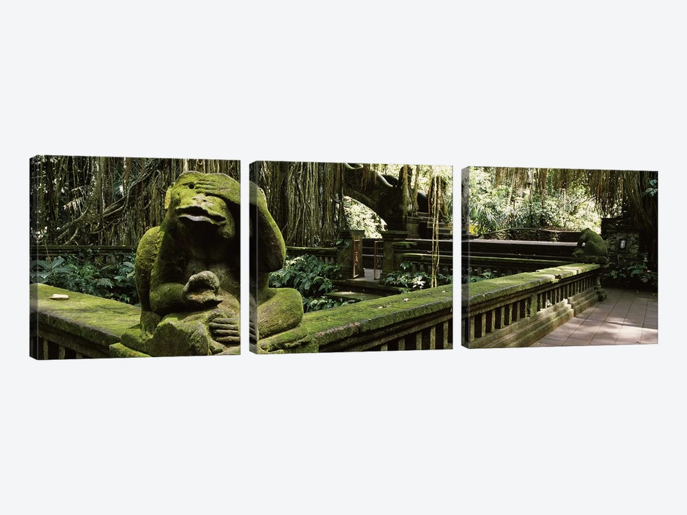 Statue of a monkey in a temple, Bathing Temple, Ubud Monkey Forest, Ubud, Bali, Indonesia 3-piece Canvas Art Print