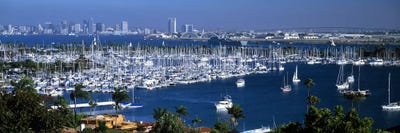 Aerial view of boats moored at a harbor, San Diego, California, USA by Panoramic Images canvas print
