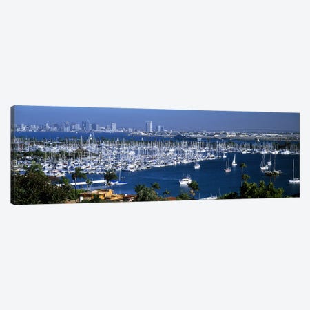 Aerial view of boats moored at a harbor, San Diego, California, USA Canvas Print #PIM7290} by Panoramic Images Canvas Art