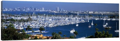 Aerial view of boats moored at a harbor, San Diego, California, USA Canvas Art Print - Harbor & Port Art