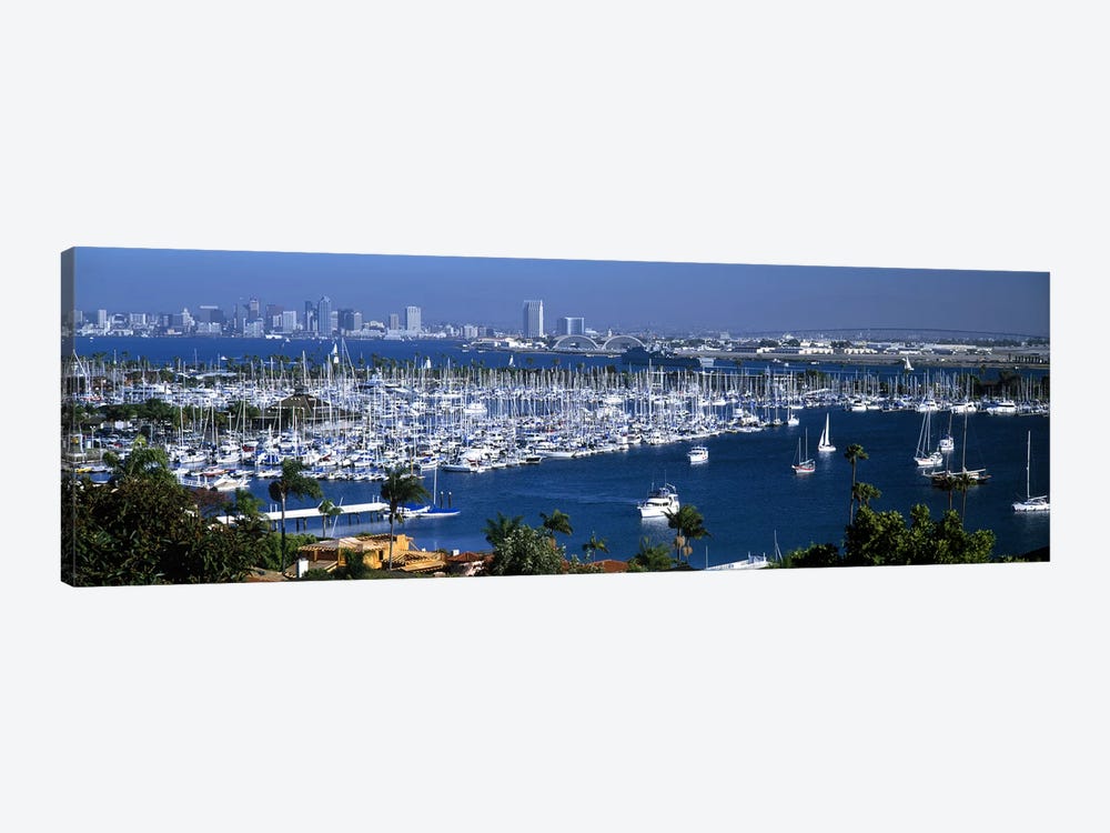 Aerial view of boats moored at a harbor, San Diego, California, USA by Panoramic Images 1-piece Canvas Artwork