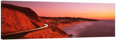 Motion Blur Along A Coastal Landscape At Sunset, California, USA Canvas Art Print - Coastline Art
