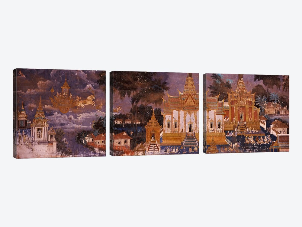 Ramayana murals in a palace, Royal Palace, Phnom Penh, Cambodia by Panoramic Images 3-piece Canvas Art Print