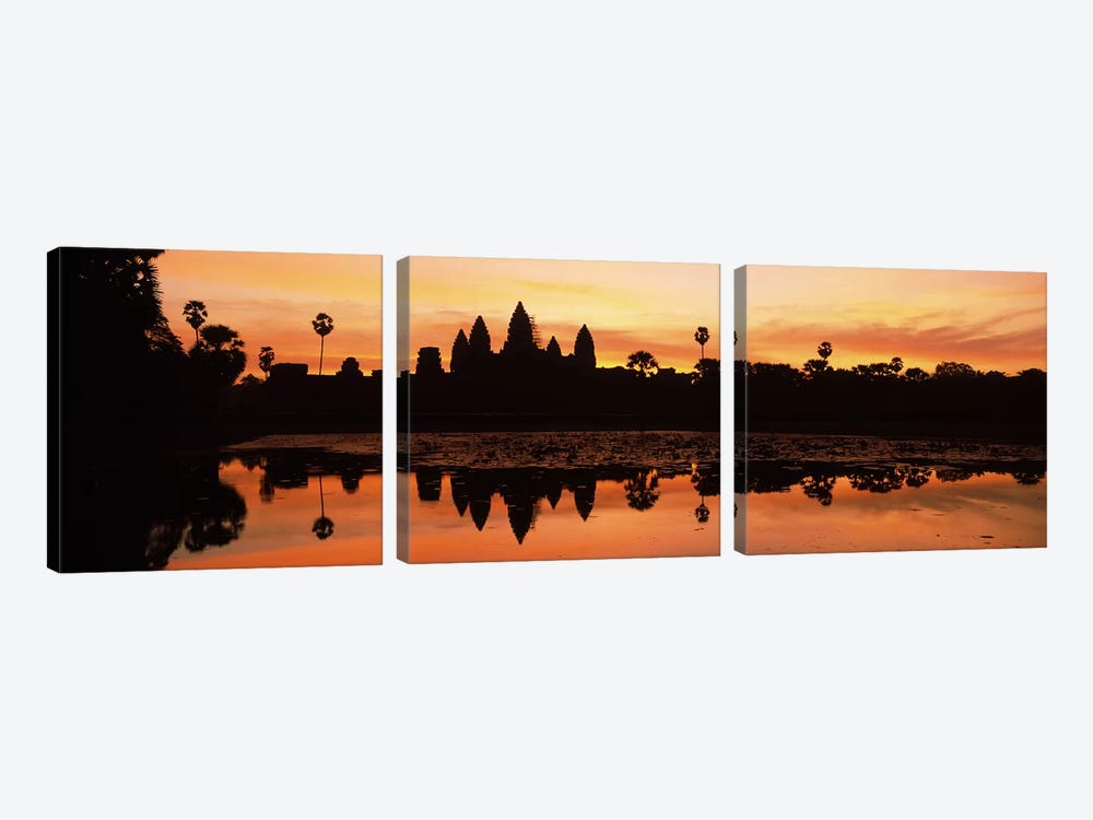 Silhouette of a temple, Angkor Wat, Angkor, Cambodia by Panoramic Images 3-piece Canvas Art