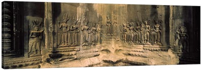 Bas relief in a temple, Angkor Wat, Angkor, Cambodia Canvas Art Print - Cambodia