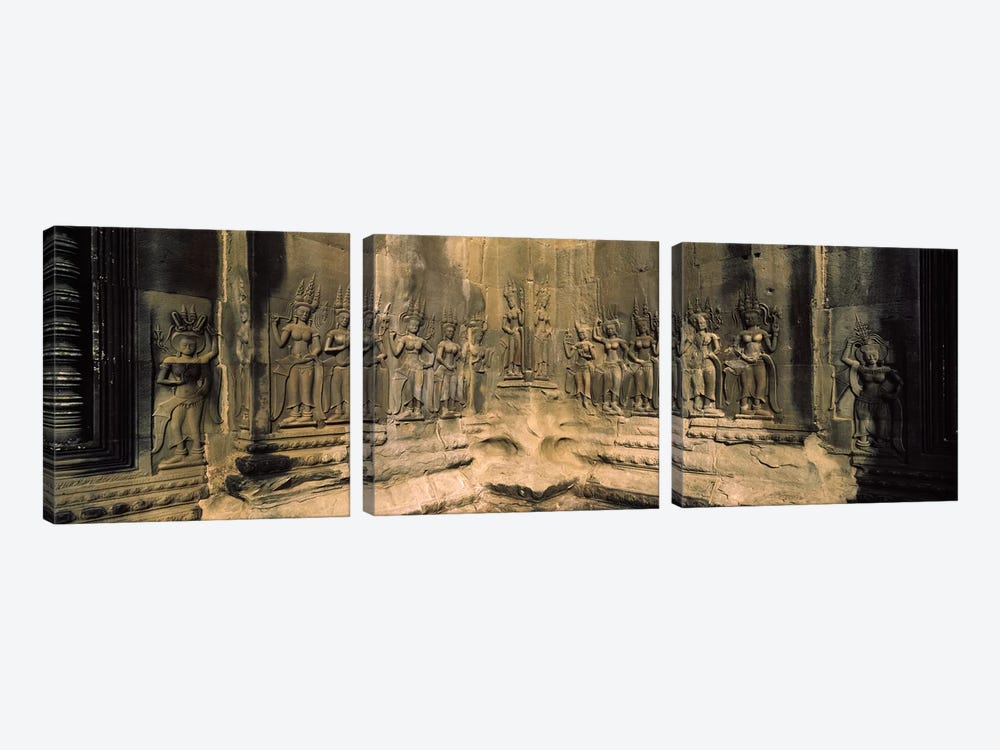 Bas relief in a temple, Angkor Wat, Angkor, Cambodia by Panoramic Images 3-piece Art Print