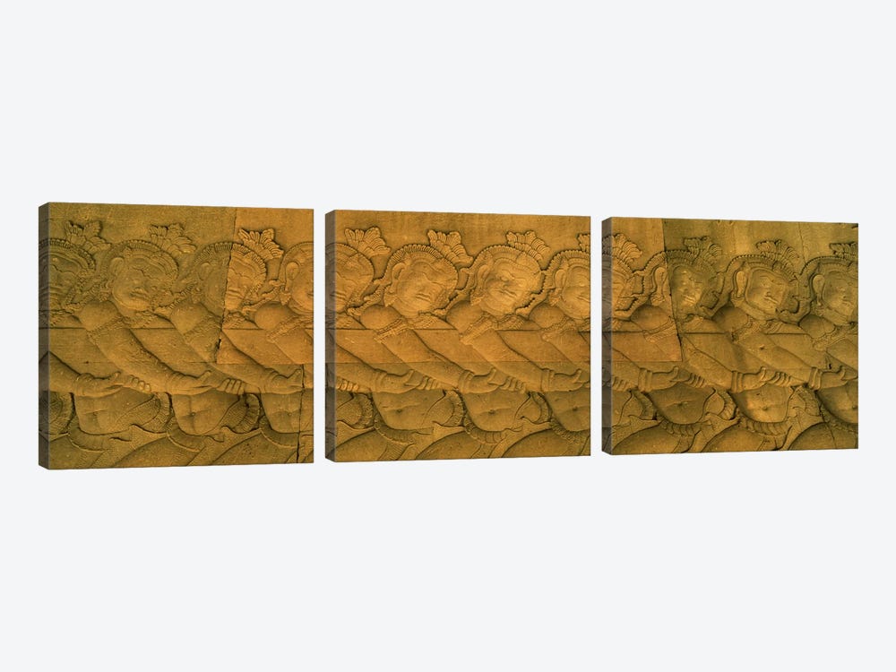 Bas relief in a temple, Angkor Wat, Angkor, Cambodia #2 by Panoramic Images 3-piece Canvas Art