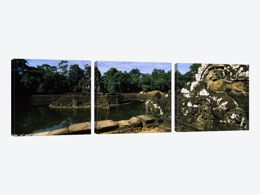Statues in a temple, Neak Pean, Angkor, Cambodia by Panoramic Images 3-piece Canvas Art Print