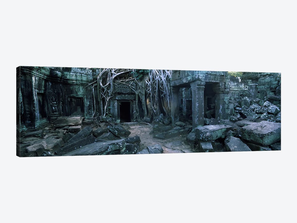 Overgrown tree roots on ruins of a temple, Ta Prohm Temple, Angkor, Cambodia by Panoramic Images 1-piece Art Print