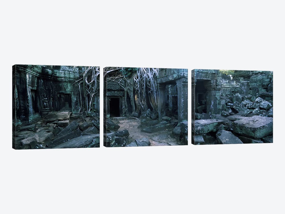 Overgrown tree roots on ruins of a temple, Ta Prohm Temple, Angkor, Cambodia by Panoramic Images 3-piece Art Print