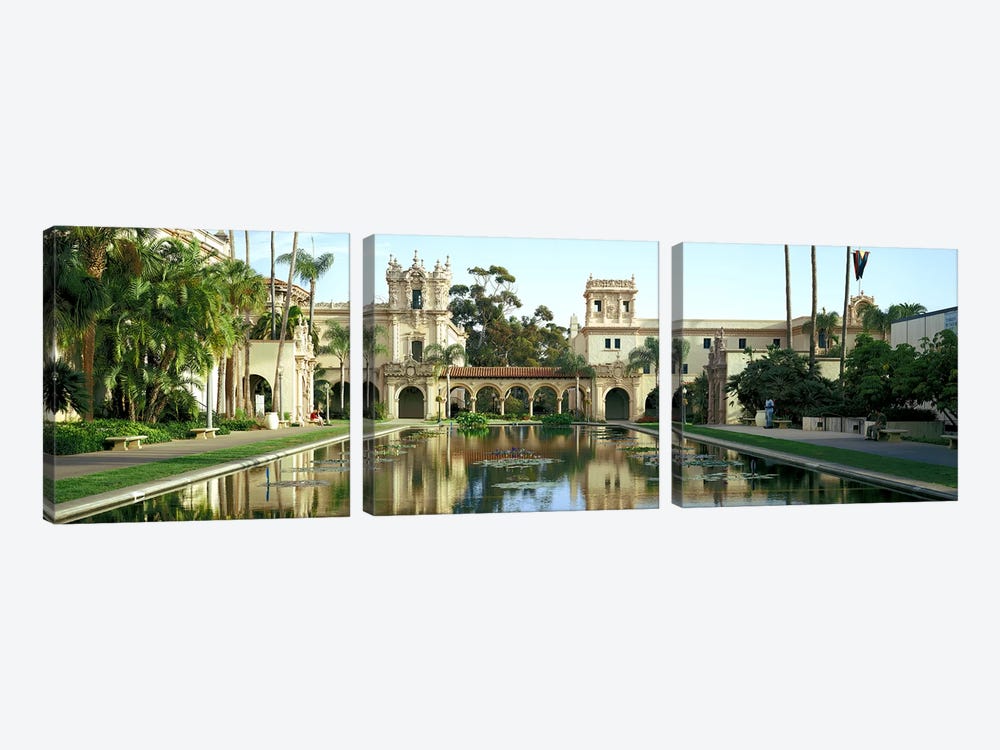 Reflecting pool in front of a building, Balboa Park, San Diego, California, USA by Panoramic Images 3-piece Canvas Wall Art