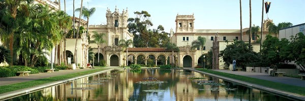 California: Reflecting pool in front of a building, Balboa Park, San Diego, California, USA by Panoramic Images