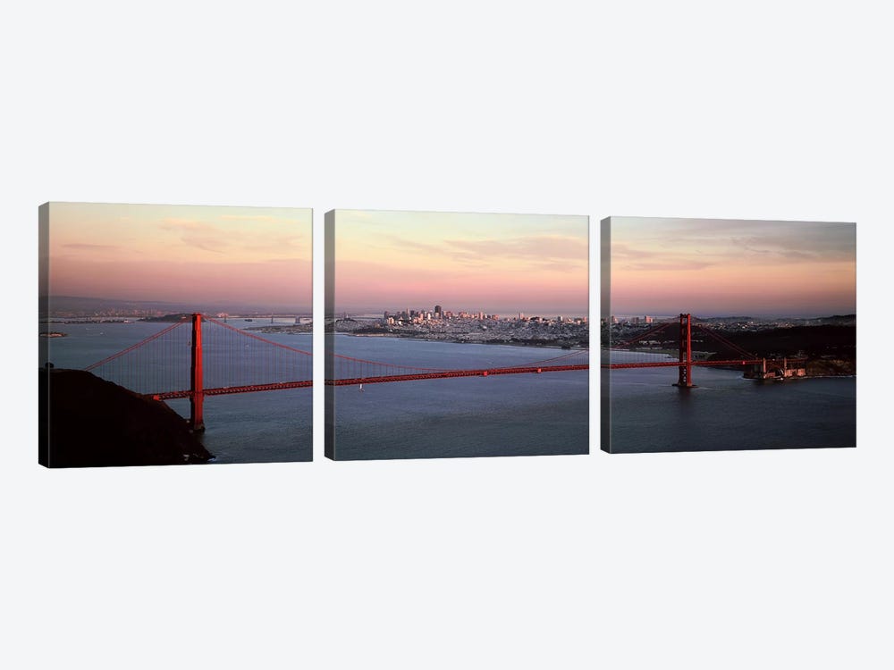 Suspension bridge across a bay, Golden Gate Bridge, San Francisco Bay, San Francisco, California, USA by Panoramic Images 3-piece Canvas Print