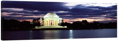 Monument lit up at dusk, Jefferson Memorial, Washington DC, USA Canvas Art Print - City Sunrise & Sunset Art