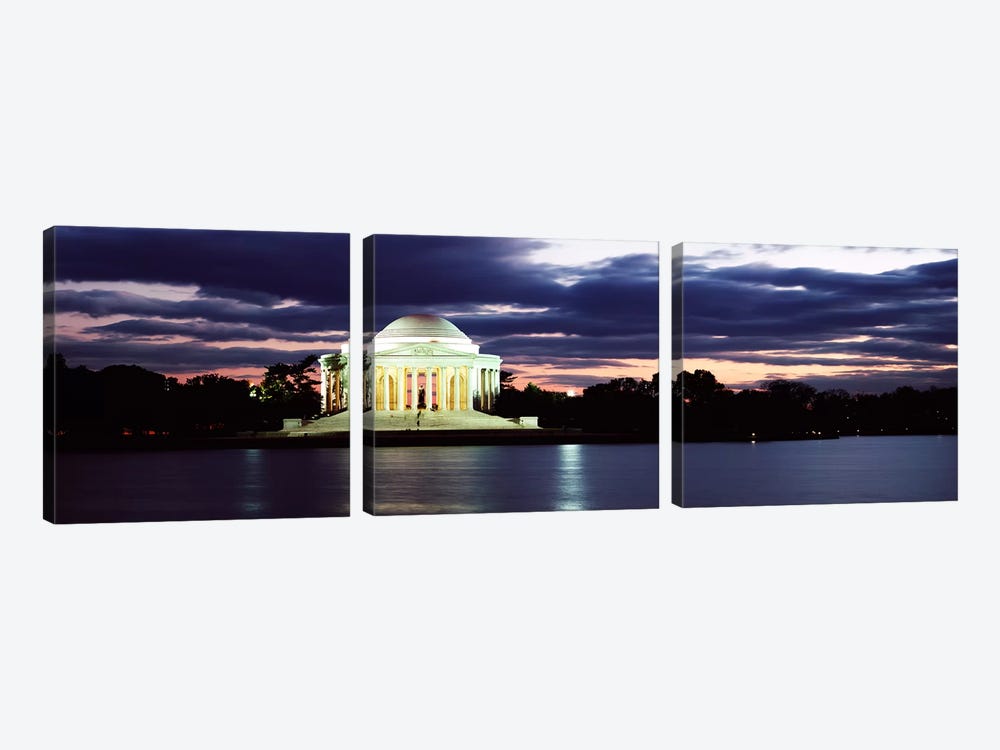 Monument lit up at dusk, Jefferson Memorial, Washington DC, USA by Panoramic Images 3-piece Art Print