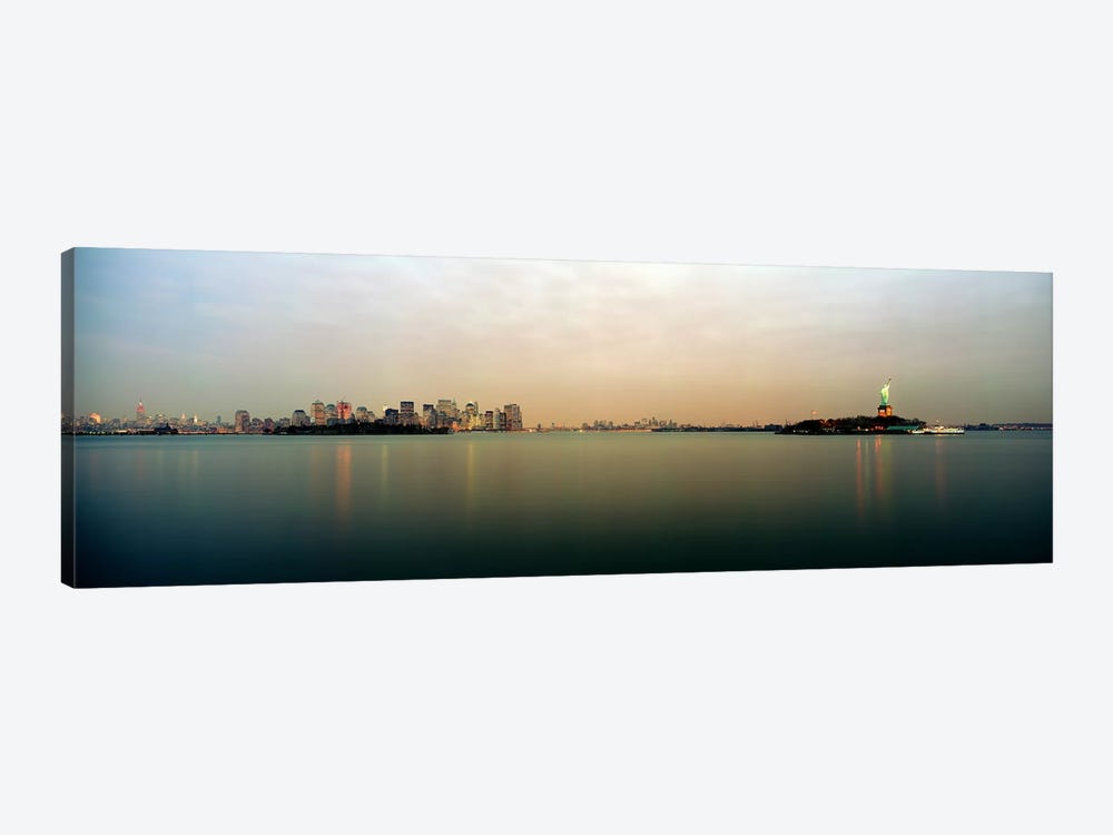 River with the city skyline and Statue of Liberty in the background, New York Harbor, New York City, New York State, USA by Panoramic Images 1-piece Canvas Wall Art