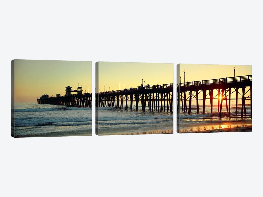 Pier in the ocean at sunsetOceanside, San Diego County, California, USA 3-piece Canvas Art Print